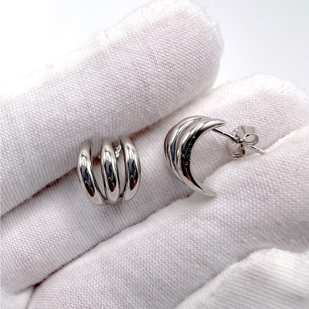 .925 Sterling Silver Small Semi Hoop Style Post Earrings